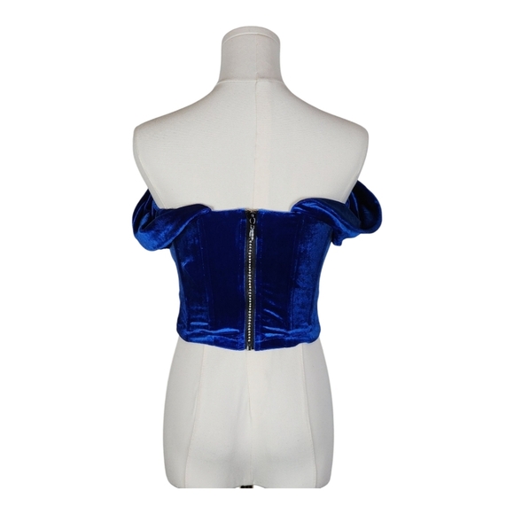 Revolve Line & Dot Du Jour Velvet Corset Top Royal Blue Off Shoulder Bustier XS - Picture 5 of 11